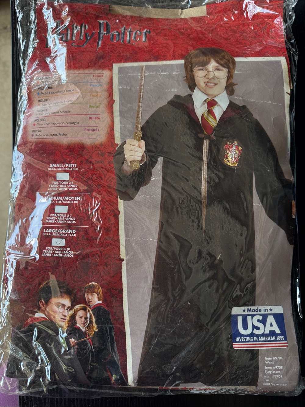 Warner Bros. Kids Black Gryffindor Robe Costume with Red Accent SIZE LARGE